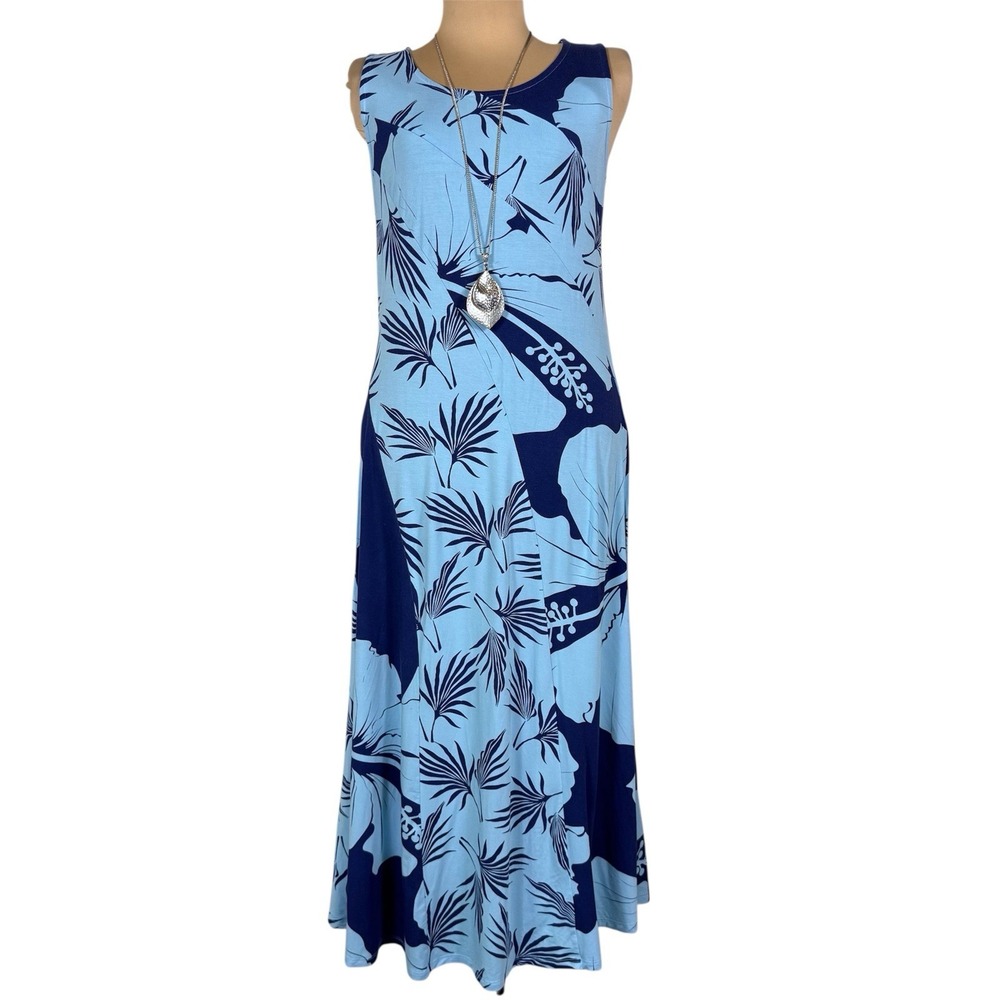 Soft‎ Surroundings Hanini Dress Small Tropicana Blues Floral Resortwear Hawaiian